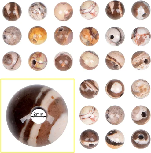 Miniatura 15 de Bymitel Cuentas de piedra natural original de 0.315 pulgadas (0.315 pulgadas), cuentas sueltas redondas y sueltas, 45 cuentas sueltas para hacer