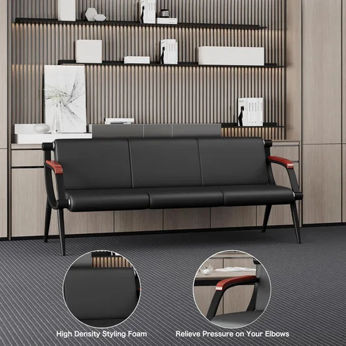 Miniatura 4 de wonline Banco de sala de espera, sillas de recepción de muebles de oficina con brazos, sillas de cuero adecuadas para clínica, aeropuerto, hospital