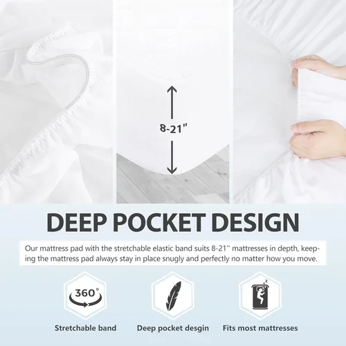 Miniatura 8 de Protector de colchón de tamaño King, impermeable, lavable, funda acolchada, protección de cama ajustable, almohadilla de cama de plástico sin ruido