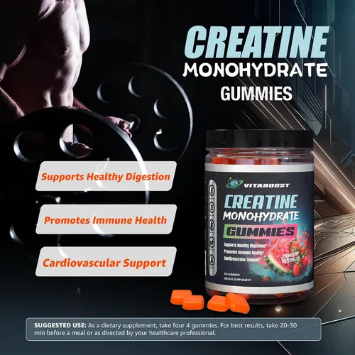 VitaBoost Gomitas de creatina de 0.18 onzas - Monohidrato de creatina natural para hombres y mujeres - Delicioso sabor a fresa y sandía - Aumenta la
