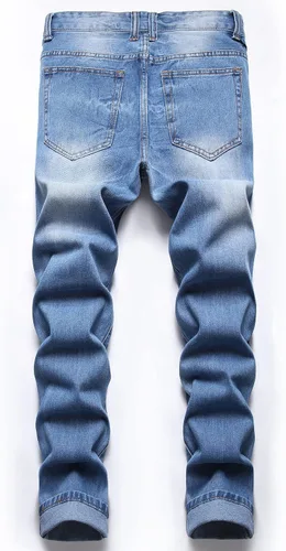 Miniatura 3 de ZEESEN Jeans rasgados para hombre, ajustados, ajuste regular, pierna cónica, desgastados, pantalones de mezclilla para hombre con agujero