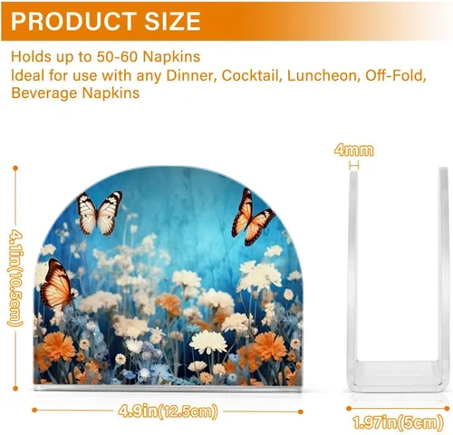 Miniatura 3 de Servilleteros de flores moradas con mariposas para mesas, servilleteros de acrílico transparente, servilleteros de cóctel para cocina, restaurante