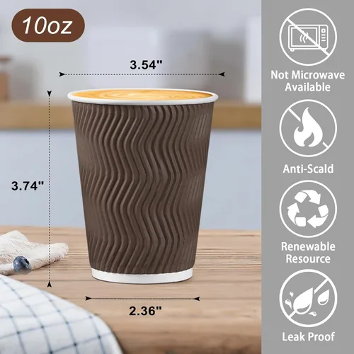 Miniatura 3 de BYSNOW Paquete de 150 tazas de café de 10 onzas, vasos de papel desechables, pared ondulada aislada para bebidas calientes o bebidas frías