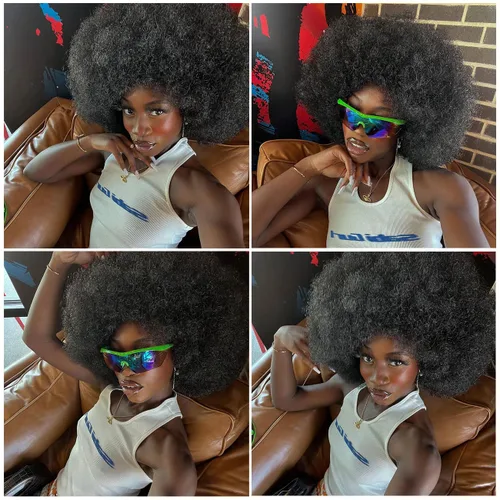 Miniatura 5 de Peluca Afro Corta con Flequillo para Mujeres Negras, Peluca Afro Rizada Esponjosa de Calidad, Peluca Afro Sintetica Grande de los 70 (Negra)