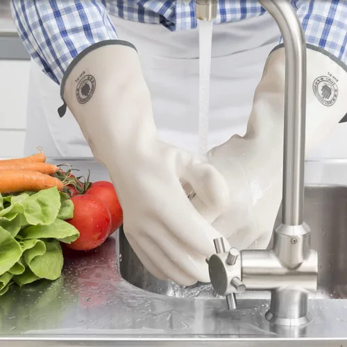 Miniatura 9 de Guantes para barbacoa, guantes de horno de silicona, guantes de horno resistentes al calor con dedos, guantes de horno de cocina guantes para Blanco