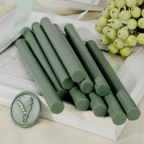 Miniatura 3 de 10 varillas de cera de sellado verde oliva para pistola de pegamento, ideal para sellos de cera, perfecto para invitaciones de boda