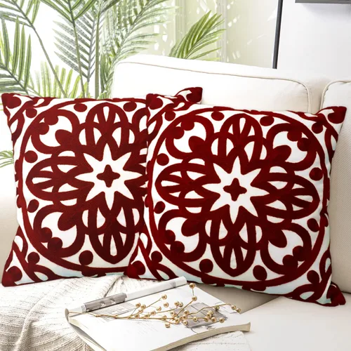 Alysheer Juego de 2 fundas de almohada decorativas bordadas de 18 x 18 pulgadas, patrón de punto de mandala bohemio, duraderas, 100% algodón, para