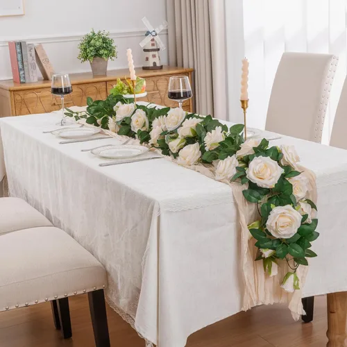 Miniatura 5 de U'Artlines Paquete de 3 Enredaderas de Rosas Champán Artificiales Guirnaldas Florales Total 19.5 Pies Guirnalda de Flores de Seda de Enredadera
