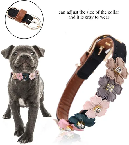 Miniatura 3 de Elegante collar de perro de piel sintética con corbatín de flores, collar de gato y perro para perros medianos a grandes para uso diario, bonito