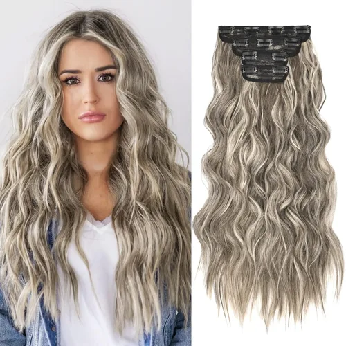 Miniatura 28 de REECHO Extensiones de cabello, 4 extensiones de cabello con clip, HE001, extensiones de cabello sintético suave natural para mujer, rubio claro