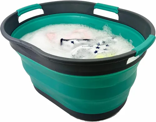 Miniatura 4 de SAMMART Cesta plegable de plástico para la ropa sucia de 25 L (6.6 galones) - Contenedor/organizador plegable - Tina de lavado portátil - Cesto que