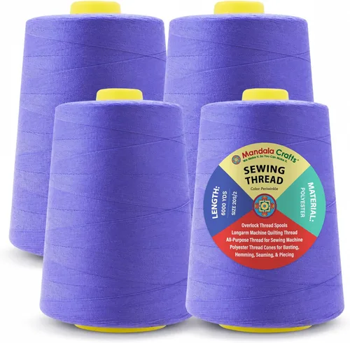 Miniatura 121 de Mandala Crafts 4 Pack of Serger Threads Cones Spools - 20S/2 24000 Yards Polyester Baby Blue Threads for Sergers Machine and Overlock Quilting
