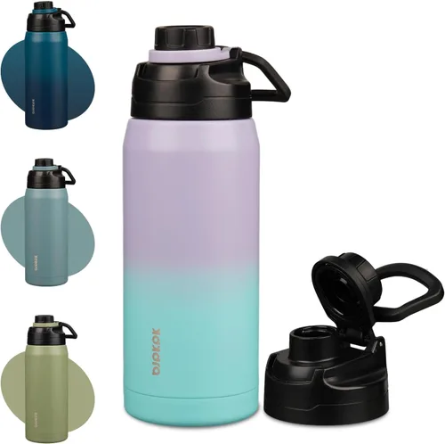 Miniatura 7 de BJPKPK Botella de agua aislada de 36 onzas, botellas de acero inoxidable con tapa de boquilla a prueba de fugas, jarra de agua grande de boca ancha