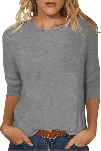 Miniatura 23 de Camisas de manga 3/4 para mujer, blusas casuales de verano 2026, cuello redondo, estampado floral, lindas, blusas holgadas 02 Beige