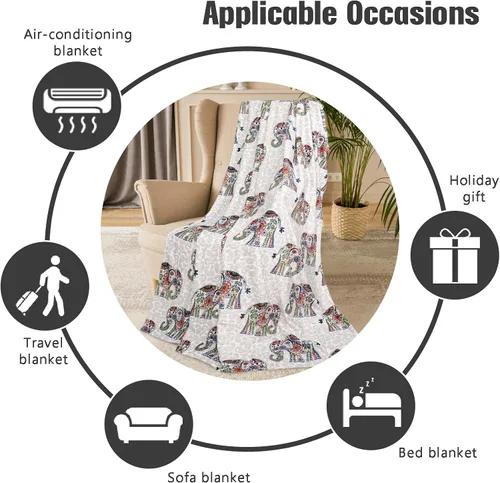 Miniatura 7 de Manta de franela de 50 x 60 pulgadas, manta de elefante bohemio bohemio floral para sofá, cama, regalos de elefantes para mujeres y adultos