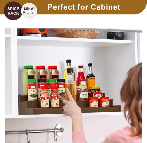 Miniatura 6 de Lenwi Organizador de estante de especias para gabinete, de 3 niveles expandibles de bambú, ideal para gabinete de cocina, armario, despensa y más