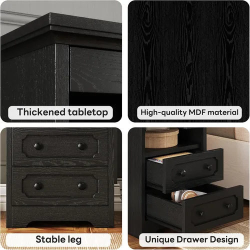 Miniatura 6 de Mesita de noche LIKIMIO, mesa de noche moderna con 2 cajones, estante abierto, mesa auxiliar con bandeja extraíble, mesa auxiliar de madera