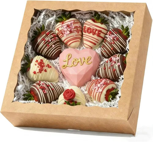 Miniatura 10 de Cajas de panadería marrón kraft de 9 pulgadas, cajas para pasteles con ventana transparente para fresas de chocolate, pasteles, magdalenas, donas