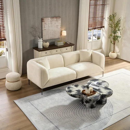 Miniatura 4 de Sofá moderno de 82 pulgadas con patas de metal, sofá boucle tapizado, sofás de lujo con asiento profundo de 3 plazas, sofá alto y minimalista