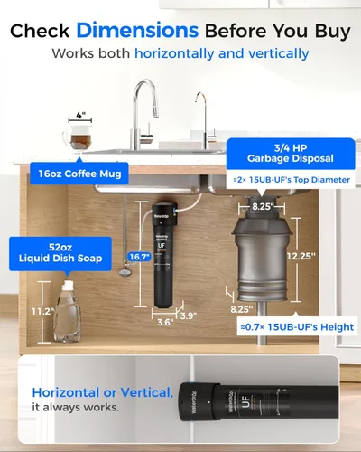 Miniatura 5 de Waterdrop 15UB-UF Sistema de filtro de agua para debajo del fregadero, 0,01 micras, sistema de filtración de agua potable para debajo del mostrador