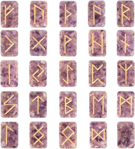 Miniatura 9 de mookaitedecor Juego de 25 piedras de runa de cristal de jaspe rojo, grabadas Golden Elder Futhark con símbolo del alfabeto, runas para adivinación