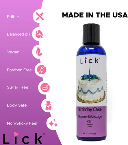 Miniatura 4 de Lick Aceite de masaje con sabor a pastel de cumpleaños, aceite de masaje comestible inspirado en dulces celebraciones con aceite de almendras
