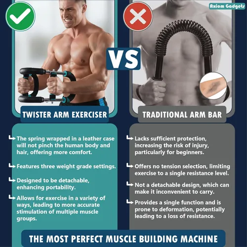 Miniatura 3 de Entrenador giratorio de brazo ajustable, barra de potencia de 40 a 130 libras para fuerza superior del cuerpo, equipo de entrenamiento portátil