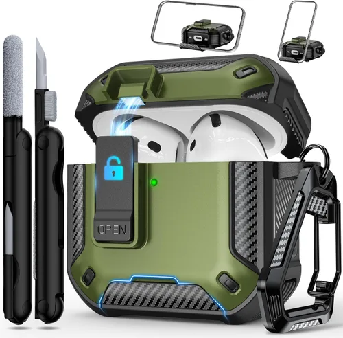 Miniatura 45 de RFUNGUANGO Funda protectora para AirPods Pro de 2ª generación con kit de limpieza, funda rígida militar con cerradura para funda de carga de AirPod