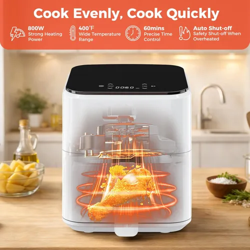 Miniatura 2 de NEWBULIG Freidora de aire, freidora digital compacta de 3 cuartos de galón con placa antiadherente y cesta apta para lavavajillas, comidas rápidas