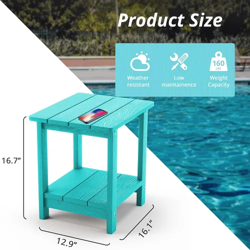 Miniatura 3 de LUE BONA - Mesa auxiliar de exterior Adirondack, mesa auxiliar de patio de 2 niveles Aruba Blue HDPS, mesa auxiliar resistente a la intemperie, mesa