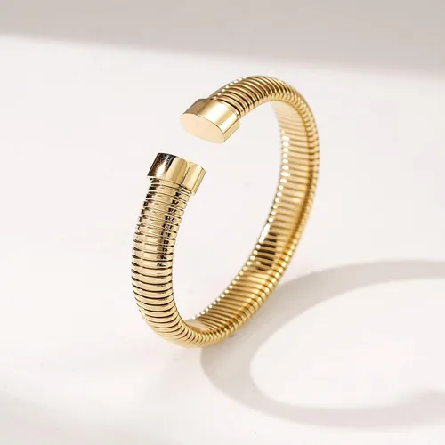 Miniatura 2 de CIUNOFOR Brazaletes chapados en oro de 14 quilates para mujer, pulsera elástica de espiga en capas de plata, brazalete de cadena de serpiente gruesa