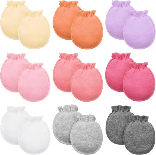 9 pares de manoplas para recién nacidos, niños y niñas de 0 a 6 meses, guantes de color sólido sin arañazos