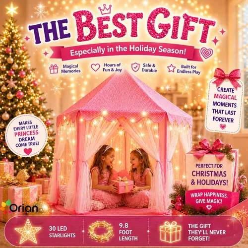 Miniatura 8 de ORIAN Tienda de campaña Princess Castle Playhouse para niñas con luces LED de estrella – Para interiores y exteriores, tienda de campaña grande
