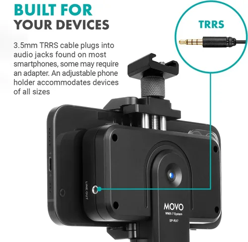 Miniatura 4 de Movo WMX-7-SP Sistema de micrófono inalámbrico Lavalier VHF para teléfonos inteligentes - Micrófono inalámbrico Lav para iPhone y Android - Receptor