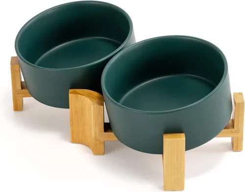 Miniatura 39 de SPUNKYJUNKY Cuenco de cerámica inclinado de 15° para perros y gatos con soporte de madera, cuenco inclinado para comida y agua para bulldog Blanco