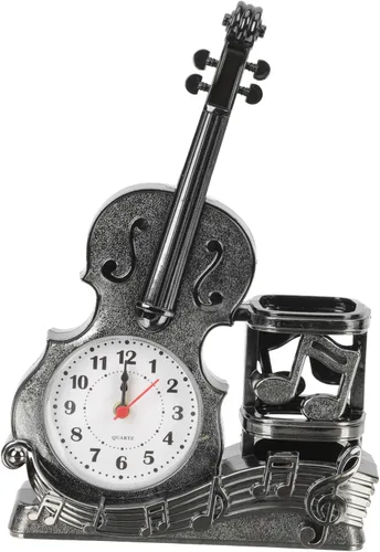 BESTOYARD Reloj despertador de violín con soporte para bolígrafo, reloj de mesa analógico alimentado por batería, 8.66 x 5.90 x 1.96 pulgadas, 5.85