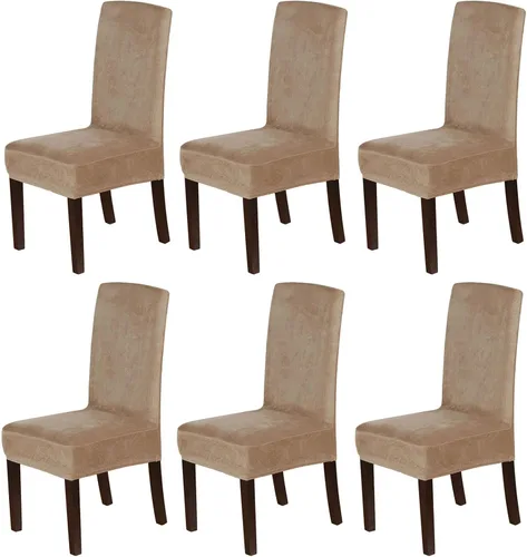 Miniatura 16 de Juego de 4 fundas de terciopelo para sillas de comedor, fundas para sillas de comedor con respaldo alto, protectores de silla de gamuza suaves