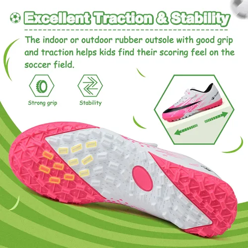 Miniatura 4 de CBUSTER Zapatos de fútbol para niños y niñas, zapatos deportivos para interiores y exteriores
