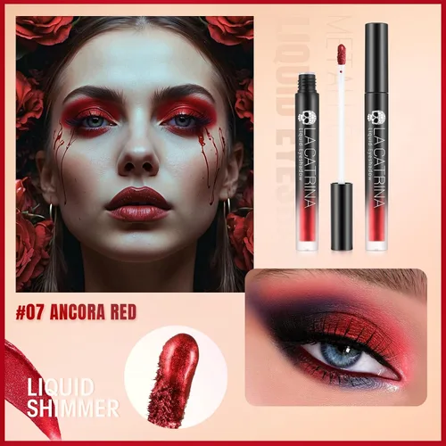 Miniatura 2 de Sombra de ojos metálica líquida roja, delineador de ojos brillante, brillo de alto pigmento, secado rápido, impermeable, de larga duración