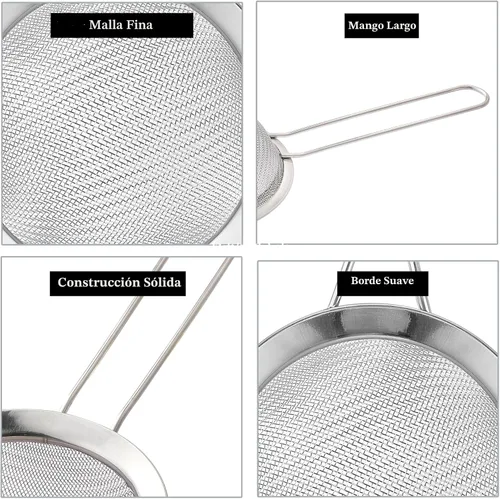 Miniatura 3 de Paquete de 2 coladores de malla fina, mini colador de acero inoxidable con asa para cocina, tamices de metal para colar té, matcha, cóctel, jugo
