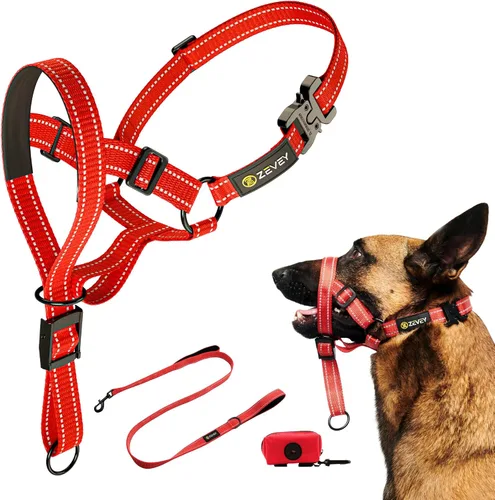 Miniatura 13 de Collar para la cabeza de perro con correa y correa de seguridad que detiene los tirones pesados de la correa, acolchado reflectante para la cabeza
