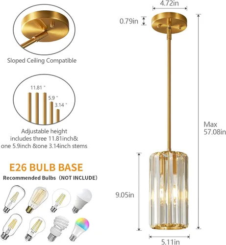 Miniatura 3 de Iluminación colgante dorada moderna mini candelabros de cristal, lámpara colgante ajustable para cocina, isla, comedor, pasillo, dormitorio