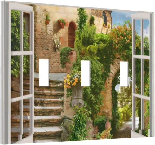 Miniatura 51 de Cubierta de placa de pared con palmera verde de planta tropical, cubierta de interruptor de luz de 1 cuadrilla, hojas de plátano, flores rosas