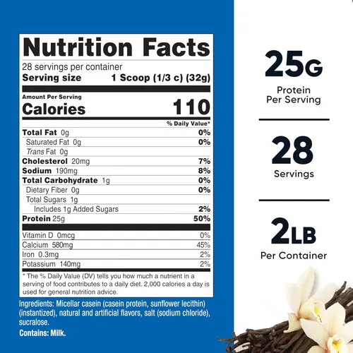 Miniatura 2 de Nutricost Proteína en Polvo de Caseína 2lb Vainilla - Caseína Micelar, Sin Gluten, Sin OGM