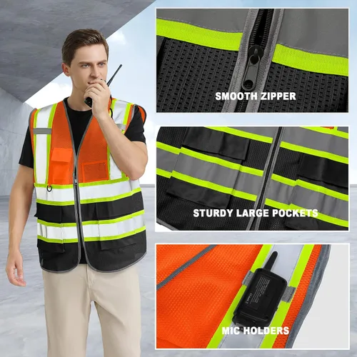 Miniatura 3 de BeautyWill Chaleco de Seguridad con Logo Personalizado Clase 2 Chaleco Reflectante de Alta Visibilidad Chaleco de Construcción Transpirable