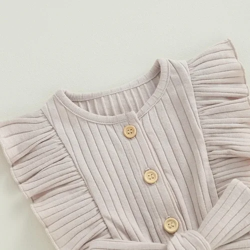 Miniatura 5 de AEEMCEM Mameluco corto para bebé niña con volantes, sin mangas, con botones, cinturón, traje de verano