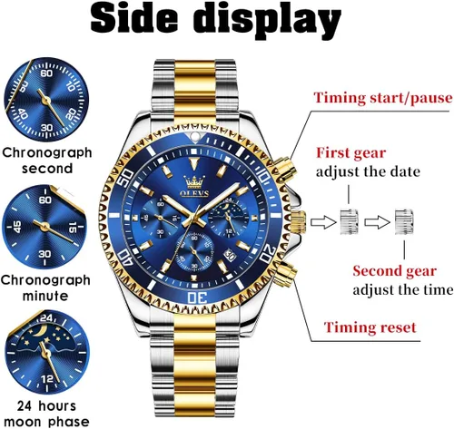 Miniatura 6 de OLEVS Relojes impermeables para hombre, de acero inoxidable, con cronógrafo, de lujo, color blanco, luminoso, de gran cara, analógico, de cuarzo