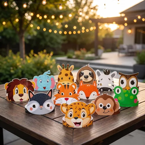 Miniatura 5 de chiazllta 12 sombreros de safari de la selva para cumpleaños, coronas de papel, zoológico, animales, fiestas, diademas para niños, accesorios