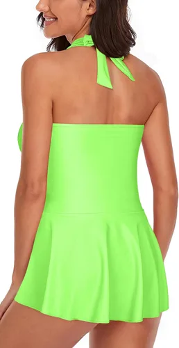 Miniatura 2 de Omichic Traje de baño tankini halter de dos piezas para mujer, con control de abdomen, cuello en V, con pantalones cortos