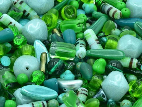 Miniatura 15 de 2.1 oz (60 g) de mezcla de cuentas focales de vidrio con flores, cuentas checas de cristal talla de mesa y pulido con fuego, PG Verde Verde focal